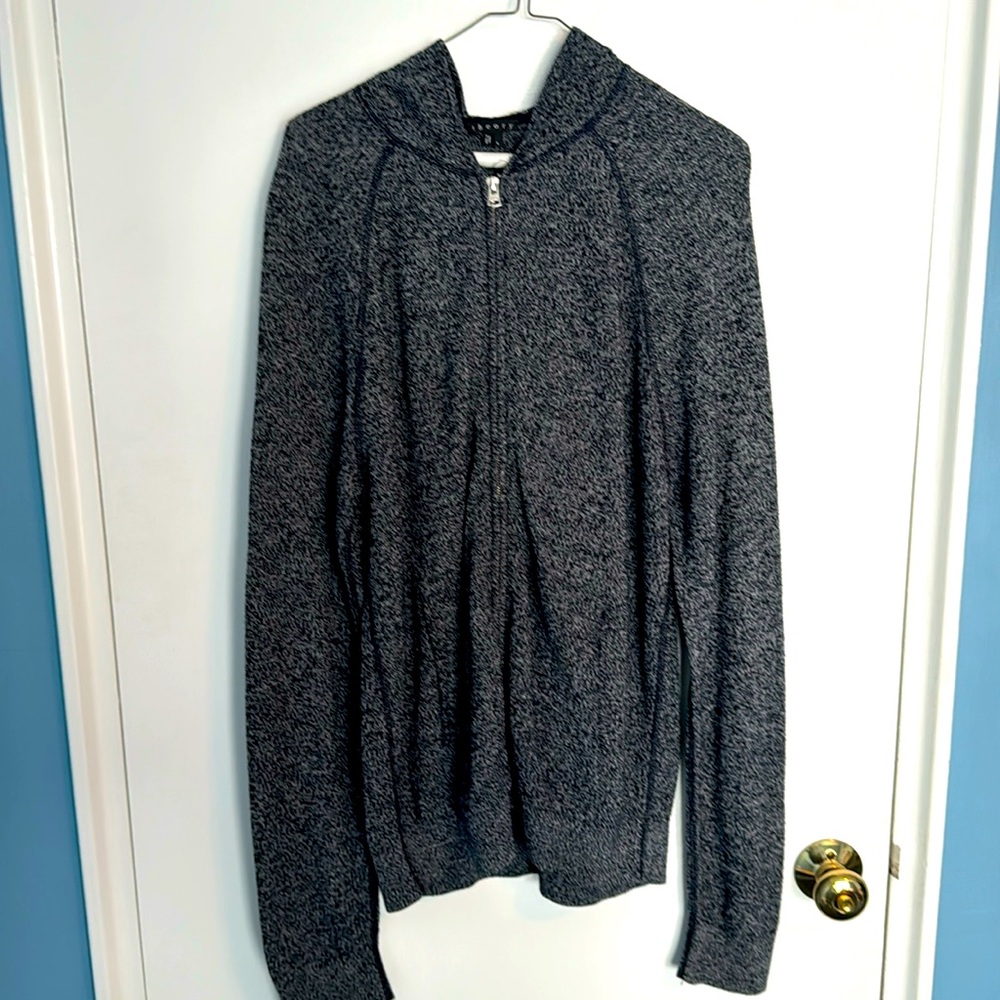Theory Cotton Cashmere Zip Up Hooded Sweater Blue Gray Large